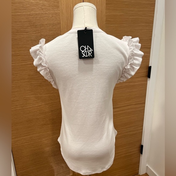 Chaser Recycled Vintage Rib Ruffle Sleeve Tee - White Small NWT - Picture 3 of 9